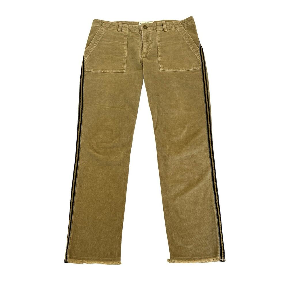 Nili Lotan Jenna Corduroy Pants Size 4 Mossy Gold Brown Side Stripe Raw Hem - Picture 2 of 8